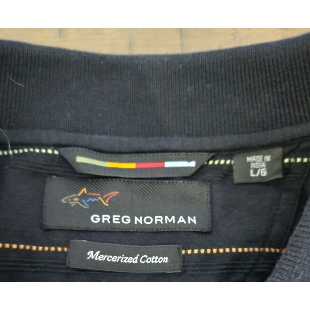 Greg Norman Mens Navy Blue Striped Mercerized Cotton Polo Shirt Large L - Picture 2 of 4